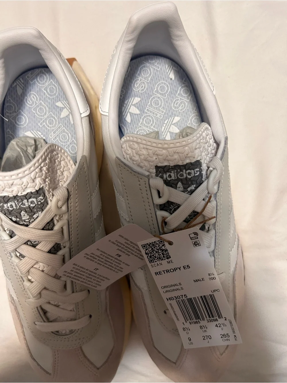 adidas RetroPy E5 White with Tan Accents Men's Athletic Shoes